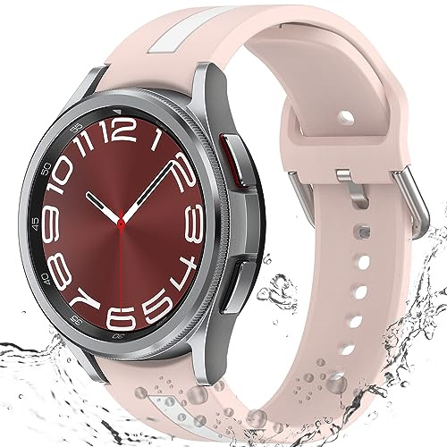 Miimall Correa de Silicona Compatible con Samsung Galaxy Watch 5/5pro/4/4 Classic/3/Active 2, 20mm Pulsera Deportiva Ligera y Suave, Correa de Repuesto para Samsung Galaxy Watch 5 44mm-Rosa Blanco