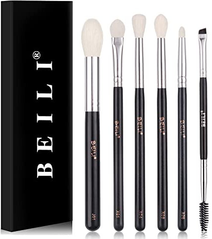 Pinceaux Maquillages Yeux, Pinceau Estompeur Yeux, 5 PCS Set de Pinceaux de Maquillage pour les Yeux & 1PCS Pinceau Sourcil Duo, Pinceaux de Maquillage Professionnel Set Poils de Chèvre Naturels