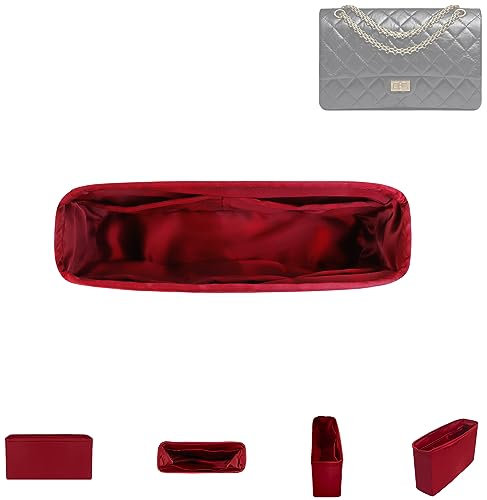 DGAZ Seide Handtasche Tasche Organizer für Chanel 2.55, Taschenorganizer Shaper Einsatz, Leicht Handtaschenorganisator mit 5 Innentaschen (Rouge Moyen, 2.55 Jumbo)