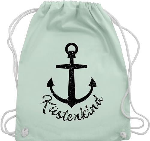 Turnbeutel Rucksack - Sprüche Statement - Küstenkind mit Anker - schwarz - Unisize - Pastell Grün - gym bag maritim beutel stoffbeutel stoffturnbeutel stoffrucksack tasche trainingsbeutel stoff