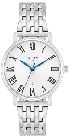 Trilani Damen Uhr Edelstahl Silber Quarzwerk 5 ATM | Edelstahl Armband, silber, Gliederarmband, Zifferblatt weiß, Mineralglas, Armbanduhr, Fashion-Uhr