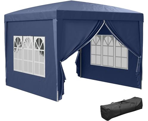 Outsunny Carpa Plegable Pop-up Gazebo 3x3 m Cenador Plegable con 4 Paredes Laterales Anti-UV y Bolsa de Transporte para Camping Fiestas Azul