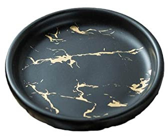 CECE&COLE Porte-Savon Rond en Marbre Doré, Porte-Savon en Céramique Classique Nordique, Hôtel, Maison, Salle De Bain, Évier De Cuisine, Comptoir, Porte-Savon, Présentoir De Stockage De Bijoux, Noir