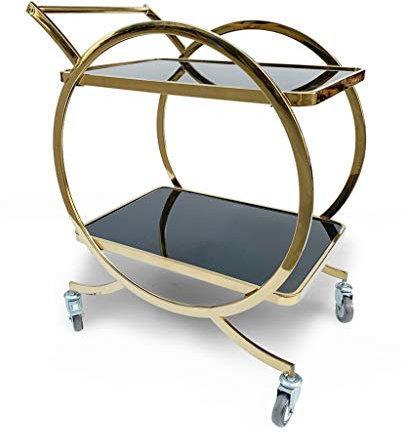 TEmkin Barwagen, Getränkewagen, Halo-Serviertisch auf Rollen, goldenes Aufbewahrungsregal, 2 Regale, Art Deco, Fell, Vintage, Beistelltisch, Teeparty, modern