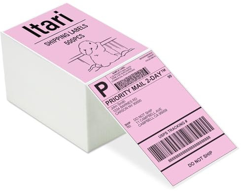 Itari 4×6 Versandetiketten - Etiketten selbstklebend(100mm x 150mm), Thermopapier mit Perforation für Etikettendrucker, Kompatibel mit Etsy, Shopify, eBay, FedEx, DHL, 500 Etiketten, Rosa