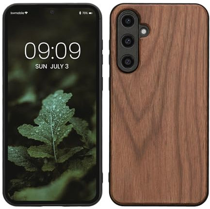 kwmobile Hülle kompatibel mit Samsung Galaxy S23 FE Hülle - Holz Case - stoßfestes Handy Cover - TPU Handyhülle in Dunkelbraun