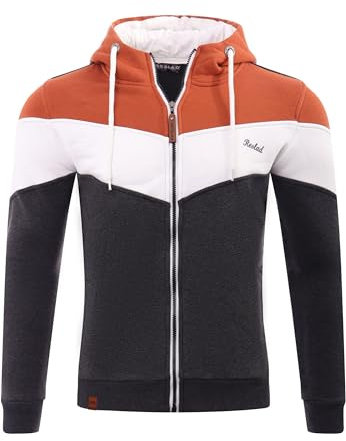 Reslad Sweatjacke Herren Kapuzenpullover | Hoodie Männer Zipper Pullover mit Kapuze Bequeme Baumwolle RS-1007 Camel-Anthrazit XL