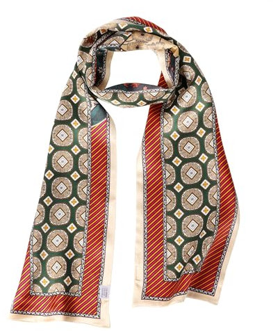 MEISEE Schal aus 100 % Maulbeerseide für Damen, 149,9 x 16 cm lang, Kopftuch, Halstuch, Haarwickel und Schal, in Geschenkverpackung, Klassisches Grün und bunte Streifen, Small