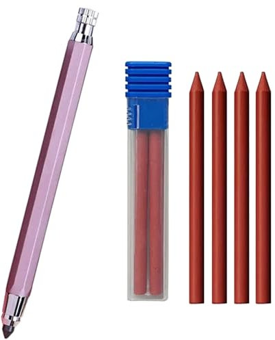 JOMPENS Lot de porte-mines en métal de 5,6 mm avec clip en métal, crayon graphite et 4 mines pour travaux manuels, croquis artistiques (stylo rose et 4 mines)