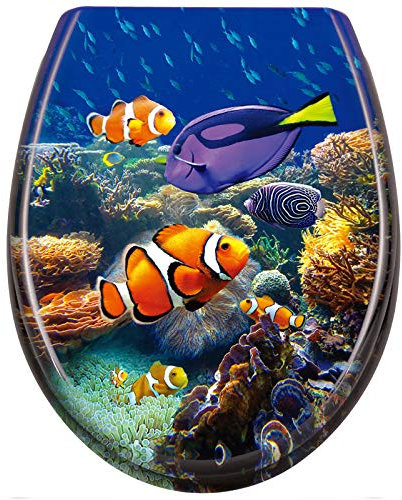 LILIIN Toilettendeckel, WC Sitz mit Absenkautomatik, Quick-Release Funktion für einfach Reinigung, Antibakteriell Klodeckel Klobrille aus Duroplast- Zierfische