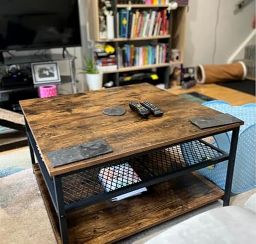 Square Coffee Table Vintage Industrial Style Large Storage Shelf Living Room Unit Rustic Metal Sofa Side End PB Wooden Retro Farmhouse Furniture