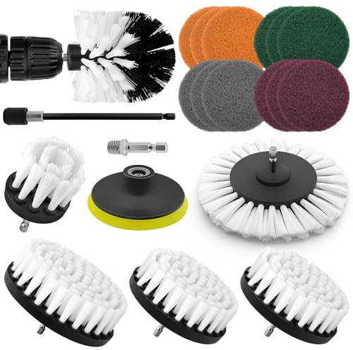 Gemtte Bürstenaufsatz Bohrmaschine Set, 20 Stück Bürstenaufsatz Akkuschrauber mit Bohrbürsten 2''/ 3.5''/ 4''/ 5'', Reinigungsbürste Felgenbürste Power Scrubber Kit für Bad Poolfliesen & Auto