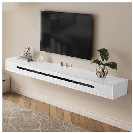 TV-Einheit, moderner hängender TV-Schrank, wandmontierter Unterhaltungsschrank, kleiner Wohnungsschrank, Medienkonsole (weiß + schwarz, 140 cm)