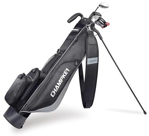 CHAMPKEY Premium Sunday Bag with Stand and Strap - Lightweight pitch & putt bag for driving range, par 3 and executive courses (Black)