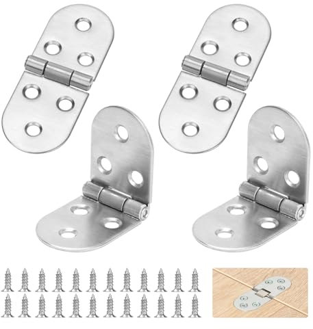 ZOLGINAH 4 Piezas Bisagra Abatible Borde Redondo,Bisagras Acero Inoxidable con 24 Tornillos,Bisagra 180 grados,Bisagras Puertas de Cocina,Bisagra para Mesas y Armarios Plegables
