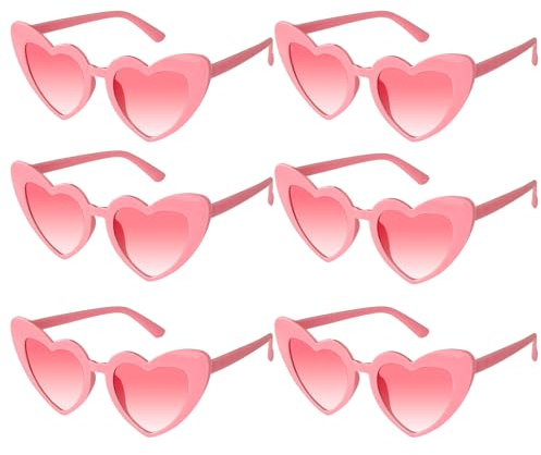 Lufdegim 6 Stück Herz Sonnenbrille Vintage Herzform für Damen,Brille Herz Sonnenbrille 90er Jahre Hippie,brille herzform für Party,Halloween,Karneval,Hochzeit ,Weihnachten (6, Rosa)
