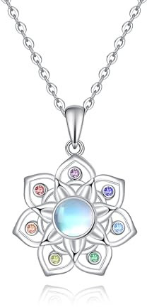 Lotos Chakra Mondstein Halskette 925 Sterling Silber Anhänger Halskette Schmuck Geschenke für Frauen