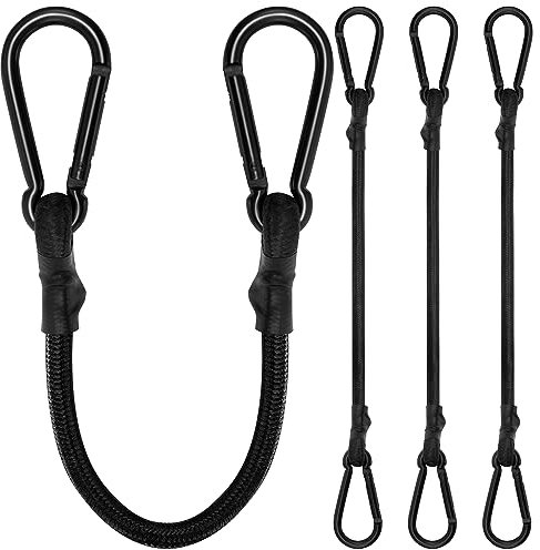 Goma tensora con mosquetón, expansor con mosquetón, 50 cm, tensor de equipaje negro, juego de 4 unidades, 100% látex para toldos, lonas, jardín, bicicleta, coche, carga
