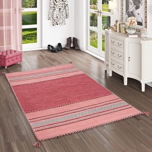 Pergamon Natur Teppich Kelim Navarro Rosa in 6 Größen
