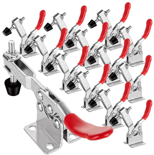 12 Pack 201B Toggle Clamps, Hold Down Clamp 220Lbs Holding Capacity Quick Release Horizontal Clamps with Rubber Pressure Tip for Woodworking Jigs and Fixtures, Welding, Drill Press, Crosscut Sled
