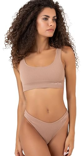 Invertika Sportanzug für Damen, Pole Dance Top + Slip aus Seamless gerippt, hergestellt in Italien, Nude, M/L