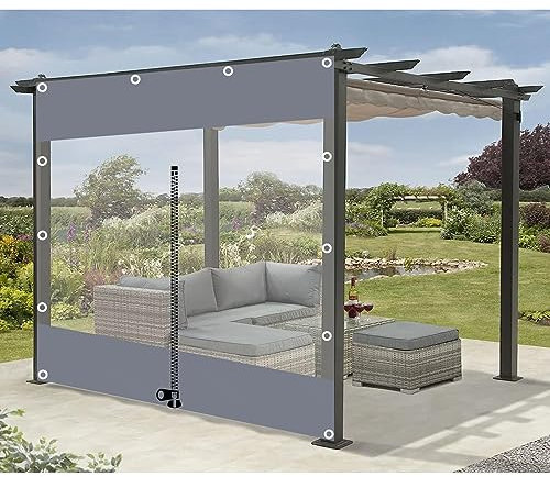 Paneles laterales de lona de PVC transparente para pérgola, cenador, cortinas impermeables para patio, porche, garaje, lona transparente con cremallera, 3 x 2,5 m