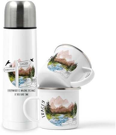 Walkers Mug and Flask Set, Trail Walking Gift, Personalised Hiking Flask, Personalised Walkers Mugs, Gift for Couple, Hikers Mugs, Walkers Gift