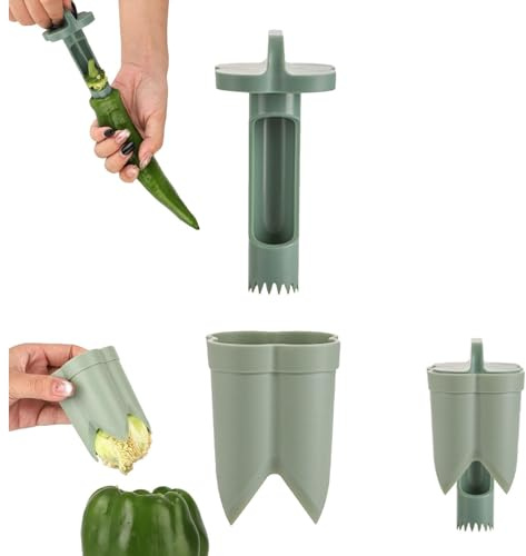 Zheigaoxea 2 in 1 Pepper Corer, 4.45x2.2x2.2in, Green ABS Plastic Handle, Plastic Blade, Core Pit Remover for Kitchen, Home, Camping