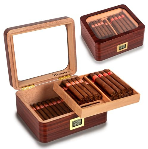 Marvero Zigarren Humidore, Humidor-Zigarren, Spanische Zeder Hölzerne Zigarrenbox,mit Humidor Befeuchter,Hygrometer,Teiler,Geschenke für Zigarren-Liebhaber (50 Zigarren)