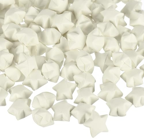 QUARKZMAN 136 Stück Origami Sterne Papierstreifen, Vorgefertigte Origami Papier Glückssterne Wunschstern 3D Bunte Stern für Weihnacht Hochzeit Valentinstag Geschenk Dekoration, Weiß