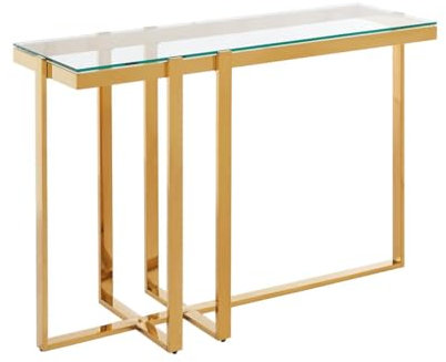 PASCAL MORABITO - Console en Verre trempé et Acier Inoxydable chromé - Transparent et doré - VELETIA de