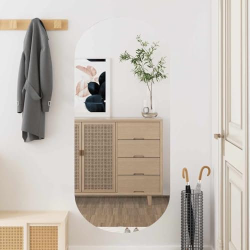Generisch Ovaler Wandspiegel 45x100 cm aus Glas, Badspiegel ohne Rahmen, vertikal montierbarer Dekospiegel, großes Spiegelglas, geeignet für Schlafzimmer Flur Wohnzimmer Badezimmer