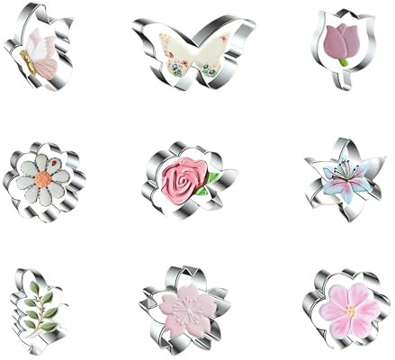Syrvnto Ausstechformen Ostern 9 Stück Edelstahl Ausstechformen Blumen Set, Keksausstecher mit Rose, Lilie, Tulpe, Schmetterling Und Mehr für Kekse, Kuchen, Schokolade, Backen