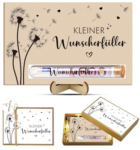 Wunscherfüller Geldgeschenke Holz, Pusteblume Geldgeschenke Verpackung, Lustige Geschenke Geschenkidee für Geburtstag Hochzeit Jugendweihe Weihnachten, Holz Geburtstagskarte mit Ständer