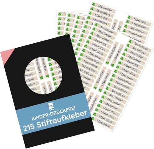 215 Stück personalisierte Stiftaufkleber Stiftetiketten 40x6 mm - Namensaufkleber mini/sehr klein - Aufkleber für Stifte, Buntstifte, Füller/Wasserfest/Kratzfest (Beige)