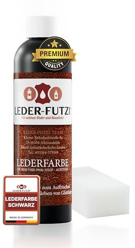 Leder-Futzi® Lederfarbe Schwarz 250 ml - Flexibel trocknend & bruchüberbrückend - Ideal zur Auffrischung von Glattleder - Made in Germany