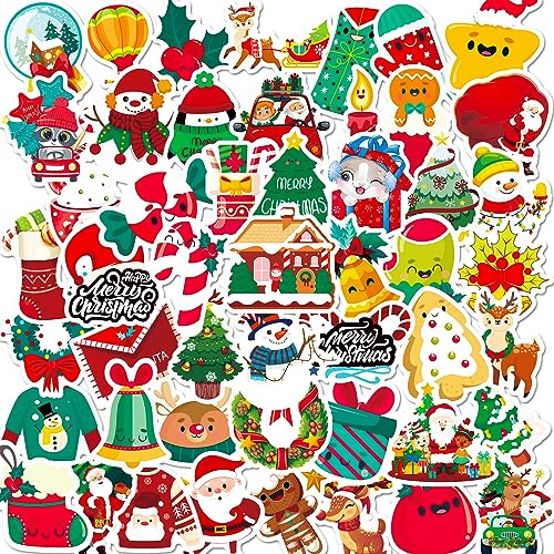 VARACL Weihnachtsaufkleber, Weihnachtsstrumpffüller für Kinder, 50 Stück, Weihnachtsdekoration, Weihnachtsmann, Schneemann, Aufkleber für Kinder, Geschenk, wasserdicht, Urlaubsparty-Aufkleber für
