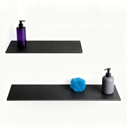 Womamny Duschregal, Duschablage Ohne Bohren, 2 Stück Badezimmer Regal 50cm & 30cm, Duschkorb Ablagen Aluminum Selbstklebender Wandregal für Bad Küche Wohnzimmer Zimmer, Schwarz