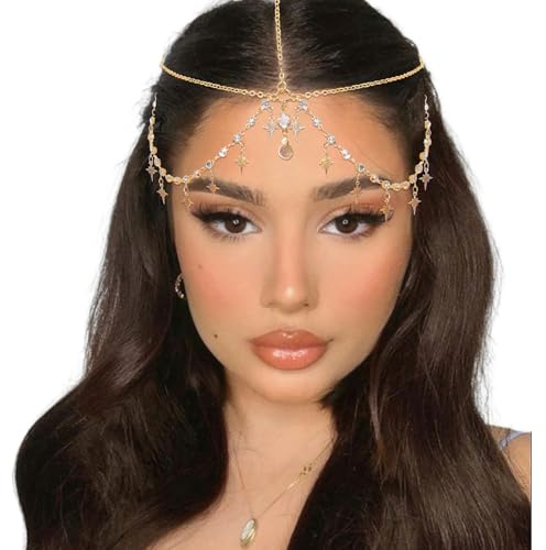 Zosutetoxo Collier de tête doré à paillettes Design feuille : Accessoires de danse orientale et costume de voyante ajustable en bijoux dorés pour femmes