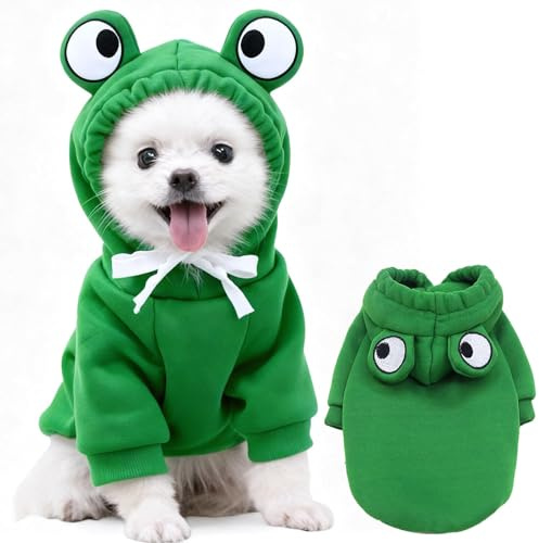 HundeKostüm Hoodie, Frosch Hundepullover mit Fleece, Warme Hunde Mantel, Weicher Hundesweatshirt, Kapuzenpulli Hund Overall, Kostüme Für Kleine Mittel, Hunde Katzen Und Haustiere S