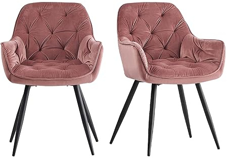 JaHECOME 2er-Set Samt Esszimmerstuhl,Esszimmersessel, Retro-Design,gepolsterter Sitz mit Armlehne, Metallbeine für Restaurant, Esszimmer und Küche (2, rosa)