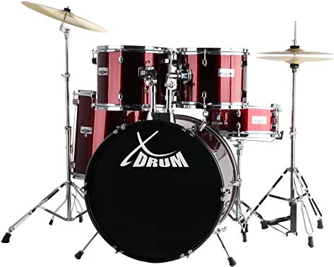 XDrum Semi 22 Standard Schlagzeug Lipstick Red - 22 BD, 12 TT, 13 TT, 16 FT, 14 SD - inkl. Schule - Rot