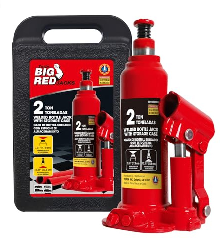 BIG RED T90213 Torin Hydraulic Welded Bottle Jack with Blow Mold Carrying Storage Case, 2 Ton (4,000 lb) Capacity, Red