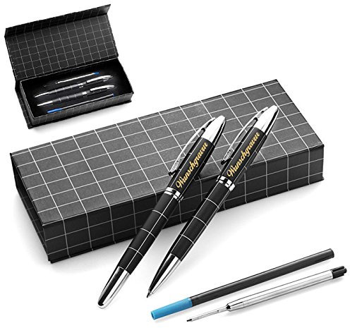 polar-effekt Kugelschreiber Schreibset-Set Gravur - Drehkugelschreiber blauschreibend mit Geschenk Etui zum Geburtstag - Farbe schwarz