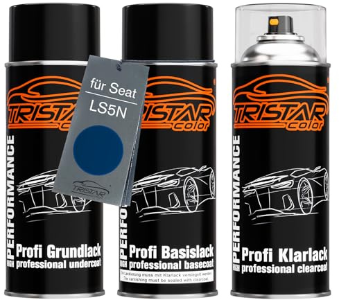 TRISTARcolor Pintura automotriz Sprays para Seat LS5N Azul Imperial Me. +1K | Aquamarinblau Metallic / Azul Imperial Metallic, Kit capa de fondo + base + barniz, Aerosoles 400ml