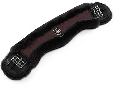 CHRIST Lammfell MONDGURT Sattelgurt von Werner Horse – anatomischer Dressurgurt (Kurzgurt) mit konkaver Sichelform, Lammfellgurt in braun-braun, Länge: 75 cm