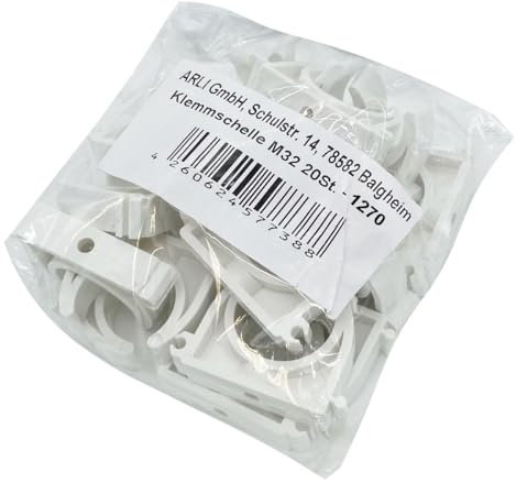 ARLI 20x Klemmschelle M32 Weiß – Rohrschellen für Installationsrohr Ø 32 mm Aufputz Kabelrohr Elektroinstallation Schraubbar