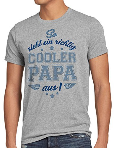 style3 So Sieht EIN richtig Cooler Papa aus Herren T-Shirt, Größe:S;Farbe:Grau meliert