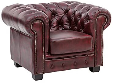 Woodkings® Chesterfield Sessel antik Echtleder Bürosessel Polstermöbel Designsessel Federkern Unikat Herrenzimmer englisches Leder Stilsessel (antik rot)