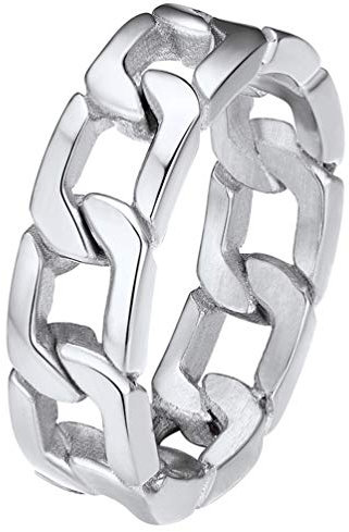 PROSTEEL Ringe Herren Bandring in Panzerkette Design Größe 64 einfacher Cuban Link Biker Rocker Ring Band Ring Edelstahl Männer Jungen Modeschmuck Modeschmuck Accessoire
